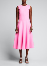 Oscar de la Renta Pink Fucsia Midi Dress Curved Seam Pintuck Pleated US12 XL NWT