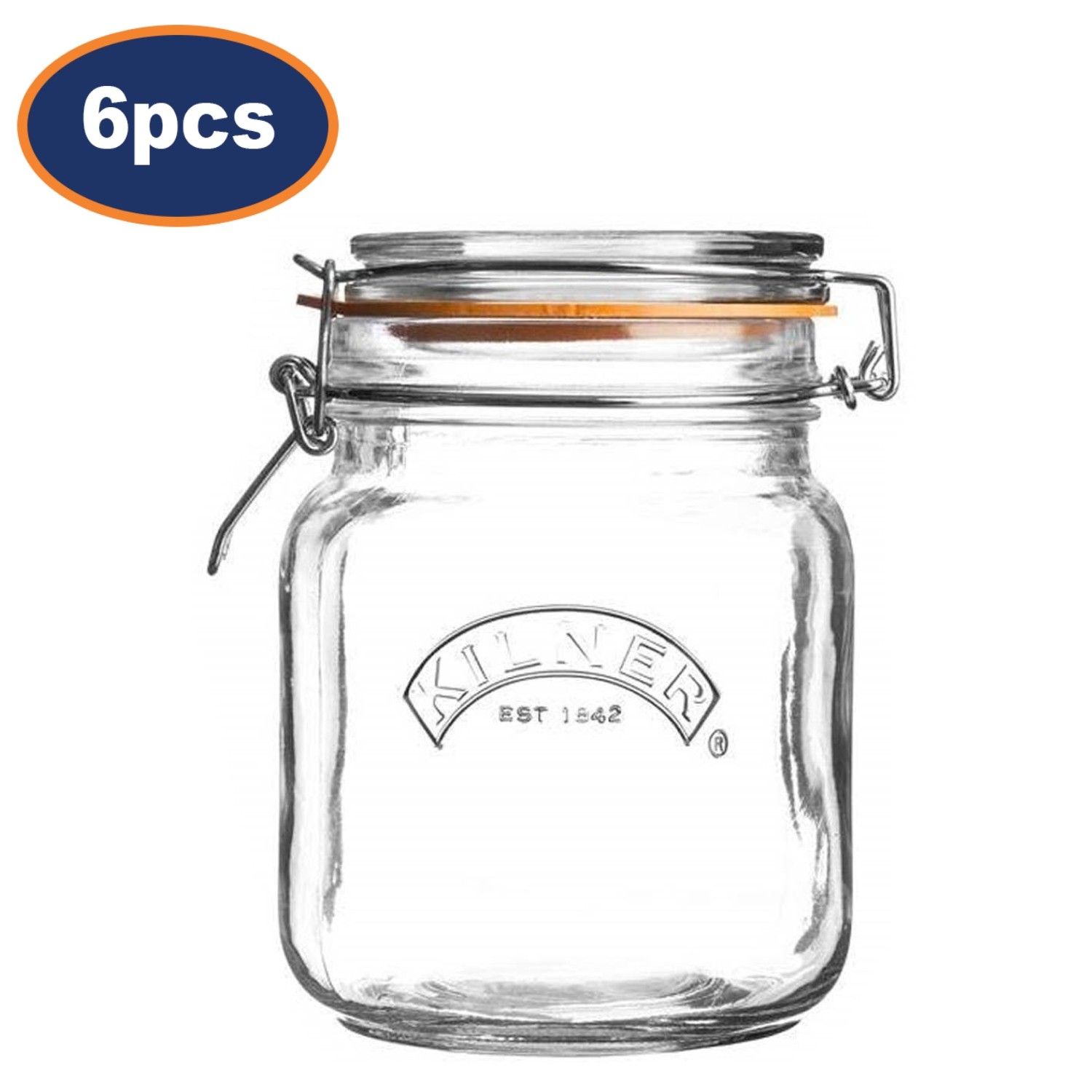 Storage Jar 1.5L Round Glass Food Preserving Cliptop Sugar Coffee Container 6pc