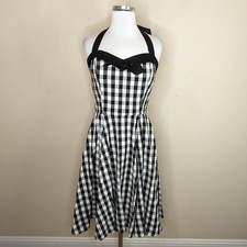 Eva Rose Fit Flare Halter Dress Womens Medium Black White Check Retro Pinup