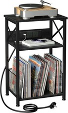 AMHANCIBLE Record Player Stand with Charging Station, 3-Tier Bedside Table with