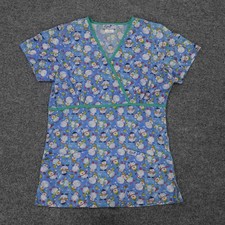 Liana Scrub Top Womens XS Blue Snowman Winter Frosty Pockets Nurse Vet Dental