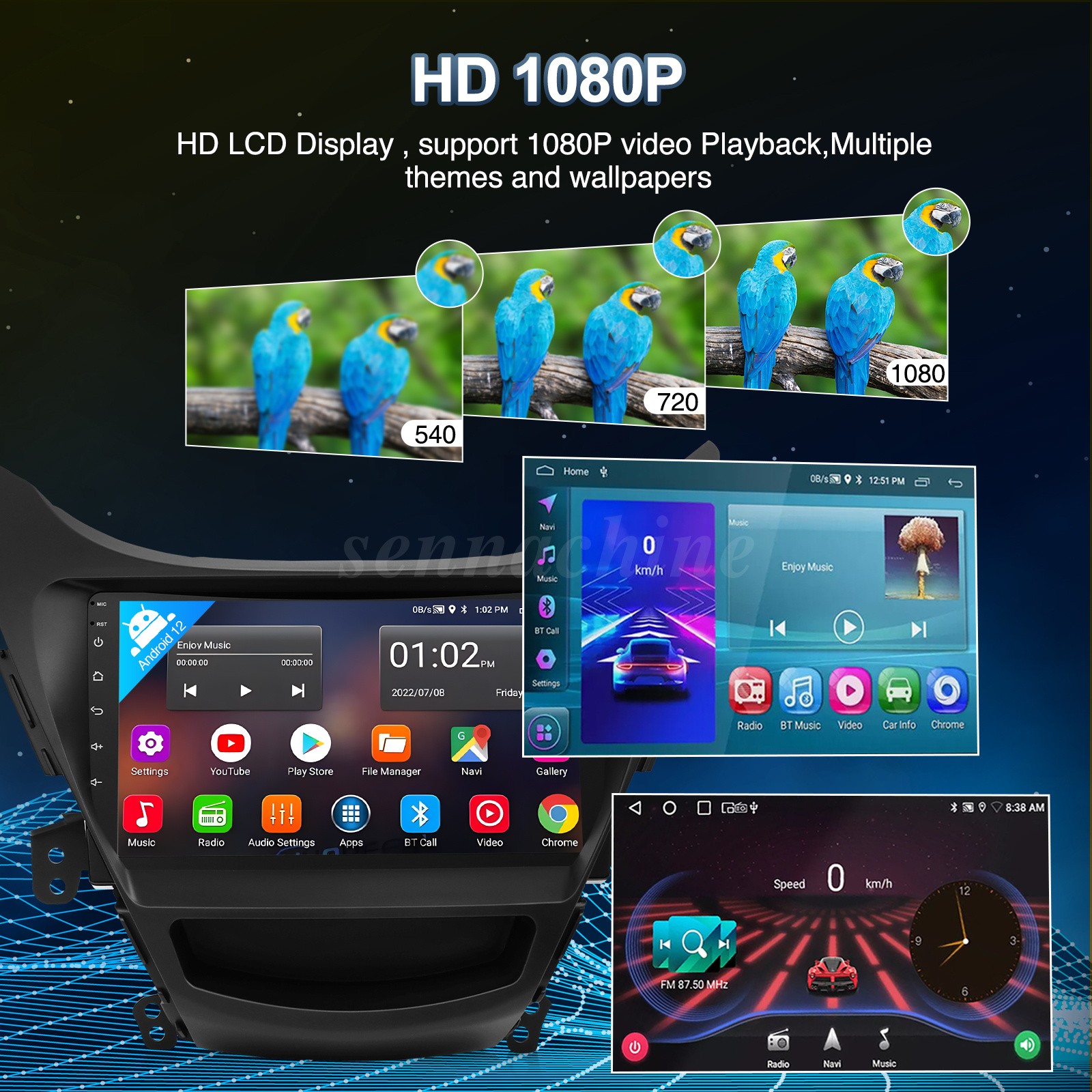 For Hyundai Elantra 2011-2013 Carplay Car Stereo Radio Android 13 GPS Navi WIFI