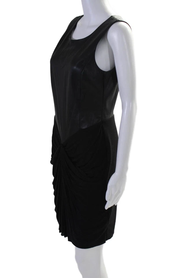 Bailey 44 Womens Faux Leather Draped Sleeveless Midi Dress Black Size 8 - Image 2 of 4