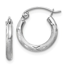 13mm 14K White Gold Satin Shiny-Cut 2mm Round Hoop Earrings TC200