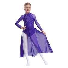 Kids Girls Leotard Training Dancewear Tango Dress Shiny Rhinestones Costume