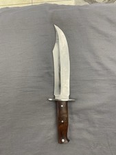 Custom Handmade Bowie Hunting Knife Wood Handle Fixed Blade w/ Leather Sheath