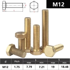 M12 SOLID BRASS HEXAGON SET SCREWS FULLY THREADED METRIC HEX HEAD BOLTS DIN 933