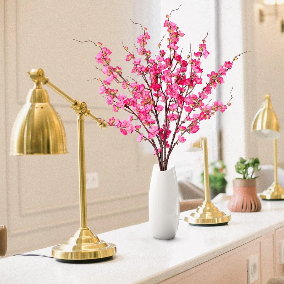 Flores artificiales de flor de ciruelo 4 piezas tallos de imitación de flor de cerezo imitación seda plu... Foto 2 de 4