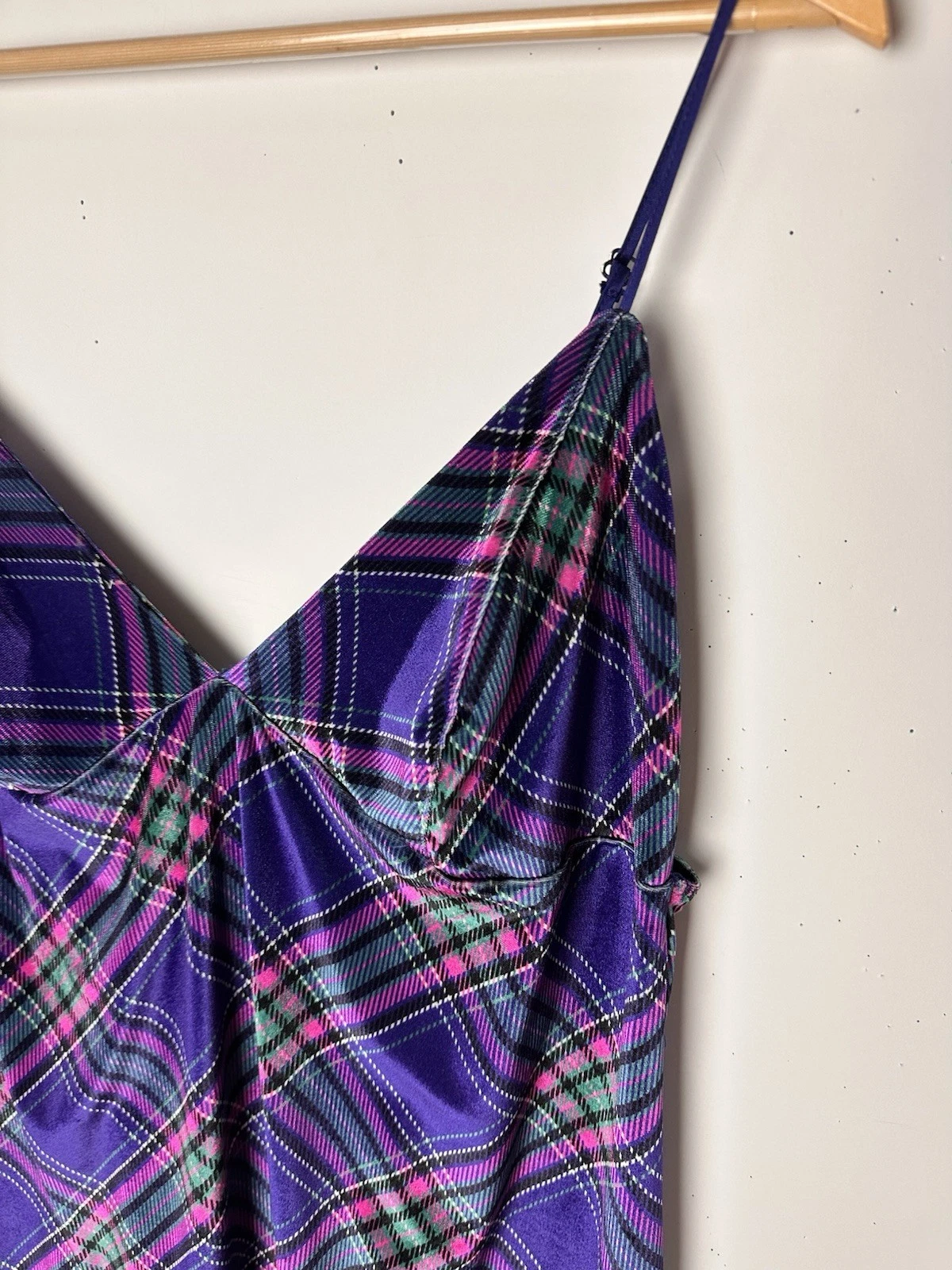 UNDERCOVER Victorias Secret Velluto Babydoll Chemise Vestito Slip Viola Plaid Y2K Grunge XXL