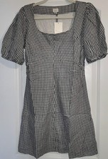 A New Day Black  White Gingham Check A Line Puff Sleeve Dress Womens Size 6 NWT