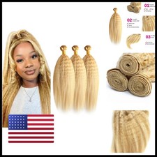 Peenoll Human Hair Bundles 20 22 24 Inch Blonde 613 Yaki Wave Bundles Human