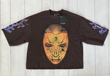 Men’s ZTZ Crop Top Boxy S/S Graphic Raw Hem Sweatshirt Size Large Brown NWT Punk