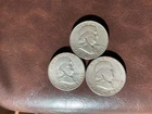 3) US Silver Franklin half dollars $1.50 Face. Over One Troy Ounce of Silver