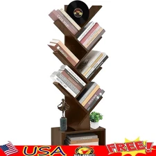 Tree Bookshelf 6 Tier Space Saving Bookcase Small Rooms Home Office Storage New