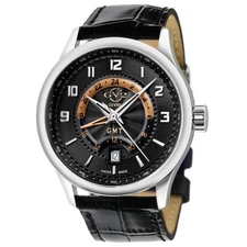 Gv2 By Gevril Men's 42300 Giromondo Black Dial Black Leather Date Swiss Watch