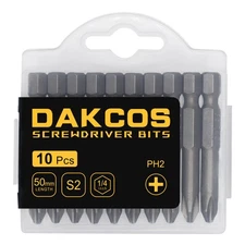 DAKCOS 10 Pcs PH2 Phillips Bit Set, 2-inch Long Screwdriver Insert Bit  S2 Steel