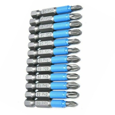 12Pcs 50mm S2 Steel Single-Sided Hexagonal Shank Magnetic Screwdriver Bit