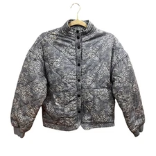 Kensie Quilted Floral Print Button Up Jacket Size Small Blue White Cottage Core