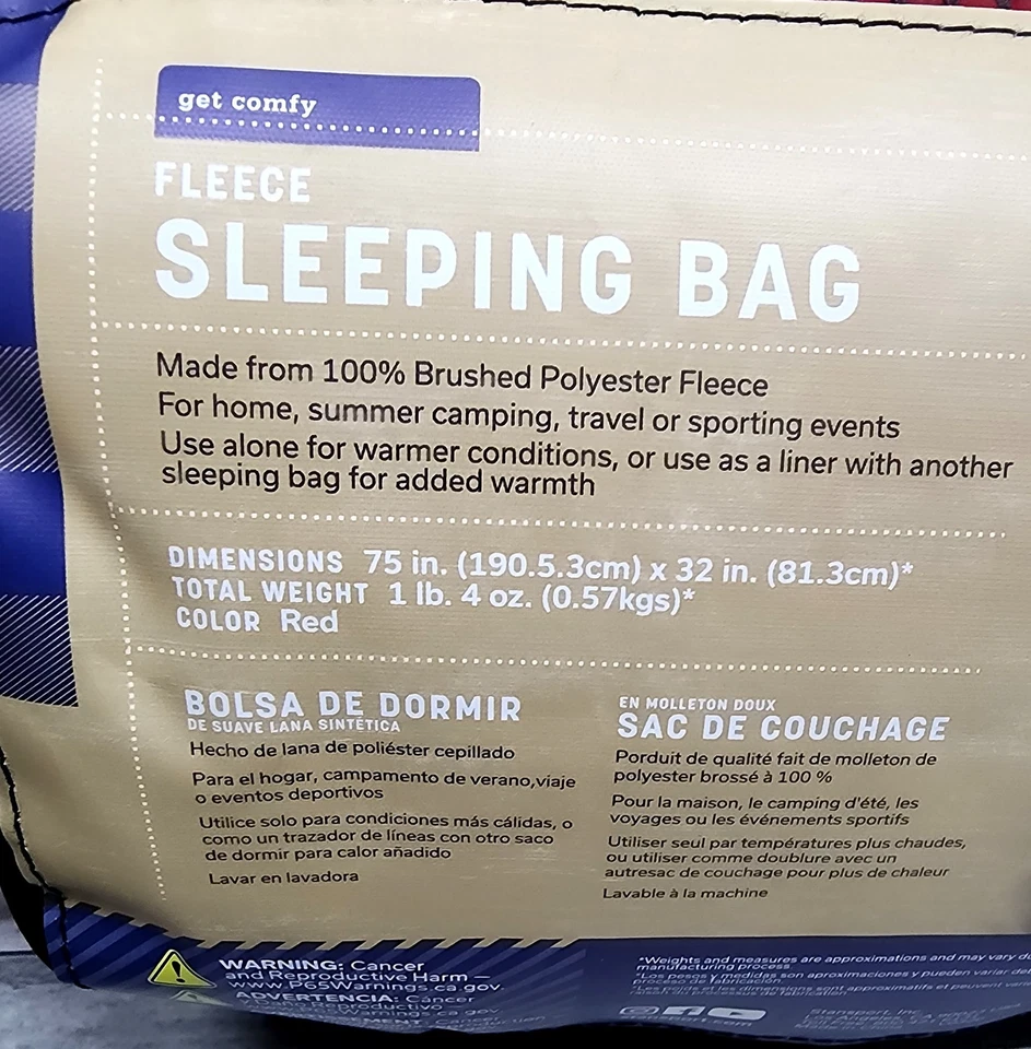Saco de dormir Stansport polar 100 % poliéster cepillado polar. 75”x32” Nuevo Rojo Foto 4 de 4