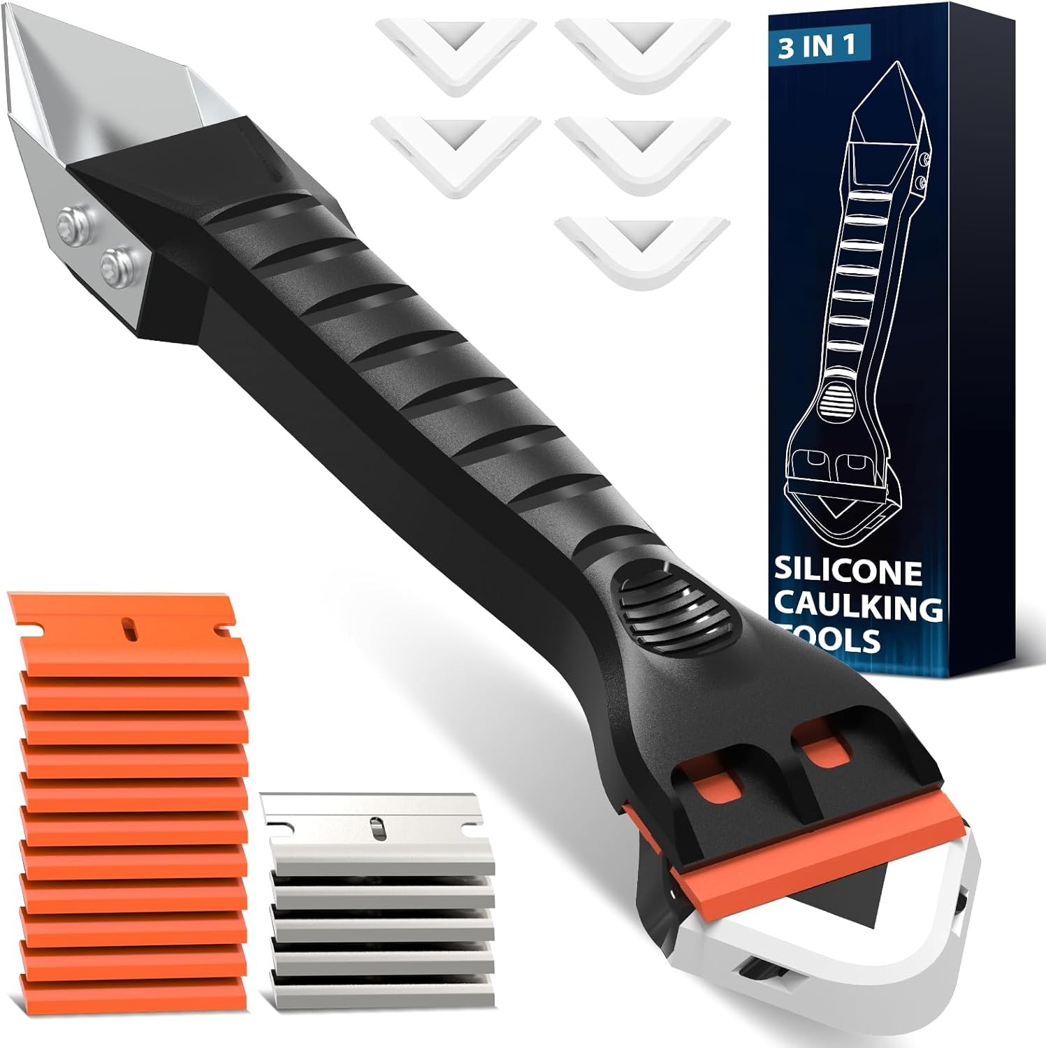 Silicone Caulking Tool Kit 3-in-1: Grout Silver-black 3 in 1 Caulk 