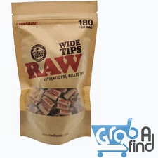RAW Pre-Rolled Wide Filter Tips, Authentic Pre-Rolled Tips, Bag of 180