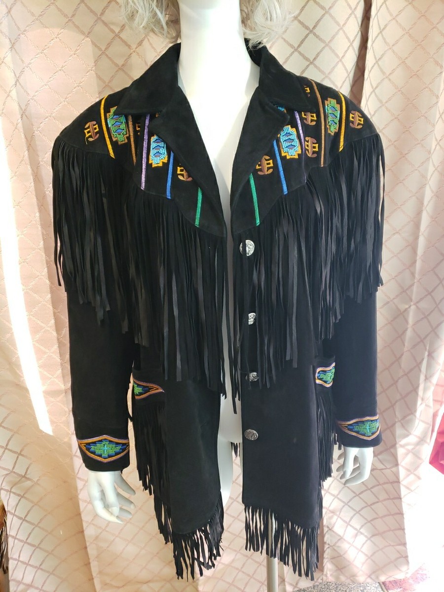 Erez Levy Suede Beaded Fringe Leather Jacket Womens Size Large