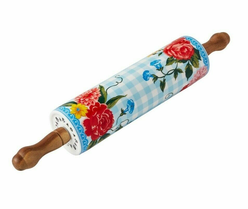 NEW! PIONEER WOMAN SWEET ROSE CERAMIC ROLLING PIN ~ FLORAL ~ GIN