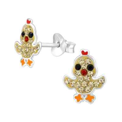 BABY CHICK 925 Sterling Silver Crystal Earrings Christmas UK Easter Hatching