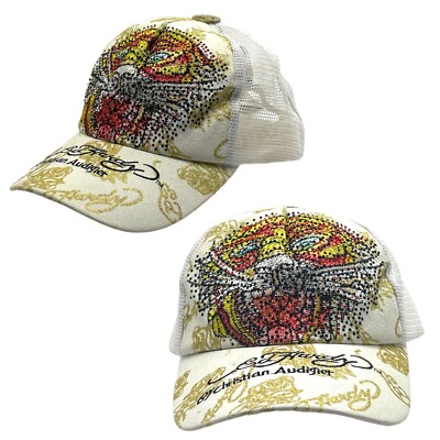 Vintage 90s Y2K ED HARDY Embroidered Swarovski Trucker Cap