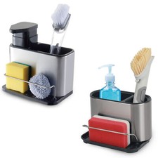 Stainless Steel Kitchen Sink Organiser Soap Dispenser Pump Sponge Brush Holder