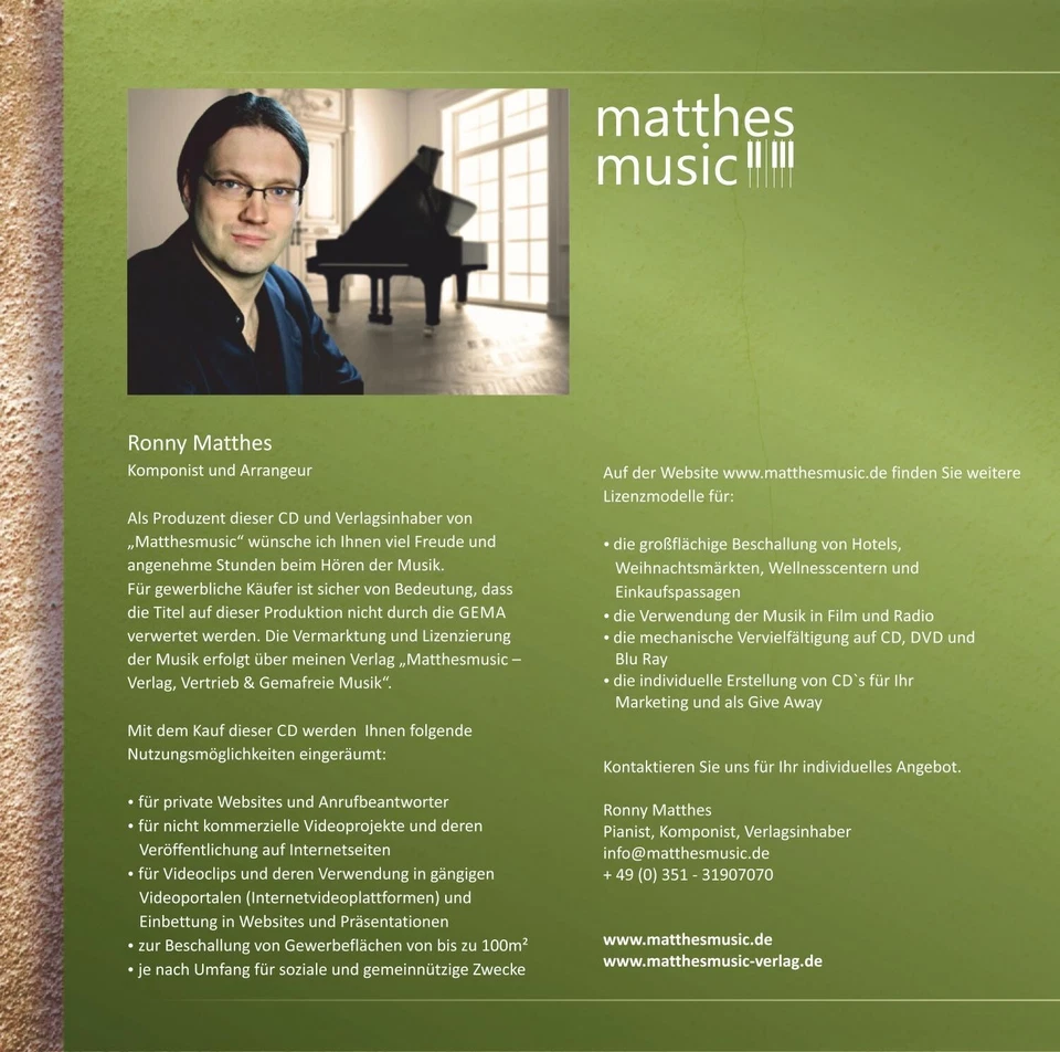 Wellness & Entspannung, Vol. 6 - Gemafreie Entspannungsmusik (CD: Ronny Matthes) - Bild 3 von 4