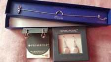Sterling Silver & Genuine Pearl + 18kt Gold Over Silver Earrings, Bracelet 6.5'