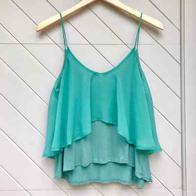 Urban Outfitters Women's Sz Medium Green Chiffon Layered Sparkle & Fade Top