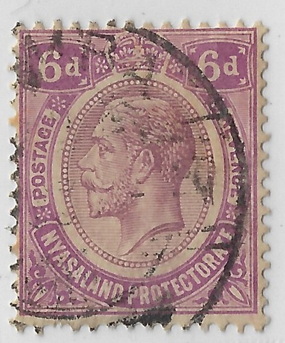 Nyasaland KGV 6d. Script CA used Scott 31/SG107. VF. (a4469