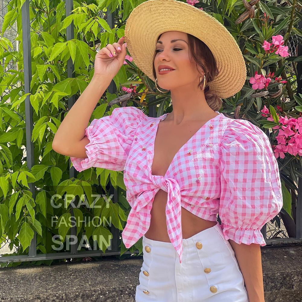ZARA WOMAN NWT SS22 PINK-WHITE CROPPED GINGHAM TOP ALL SIZES 0881/007 | eBay