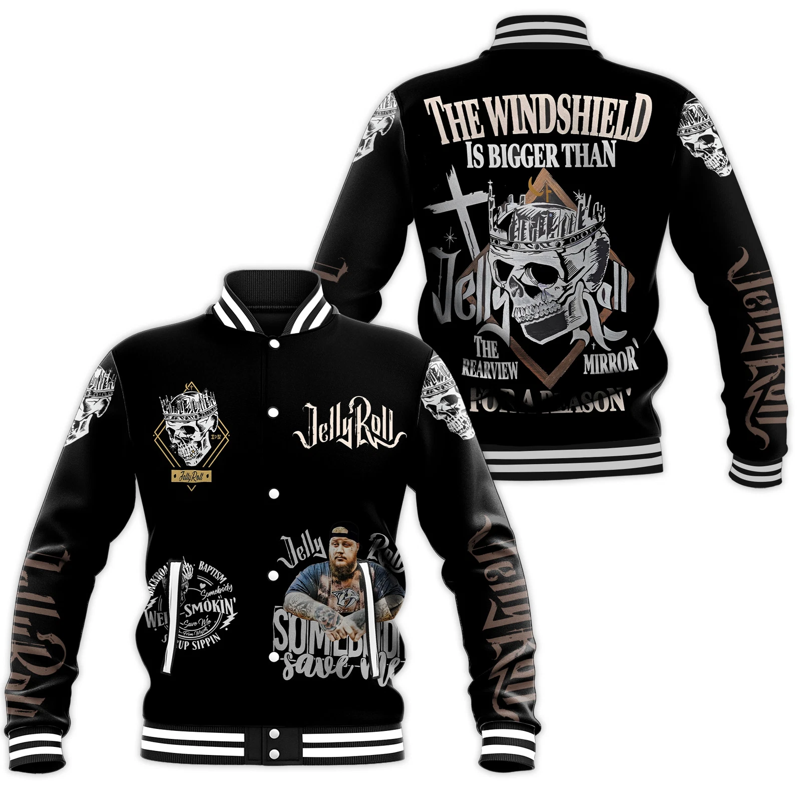 All Black Jelly Roll  Baseball Jacket