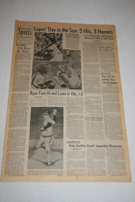1974 Los Angeles Times * Nolan Ryan Fans 19 * Davey Lopes 3 HRs * Evel Knievel