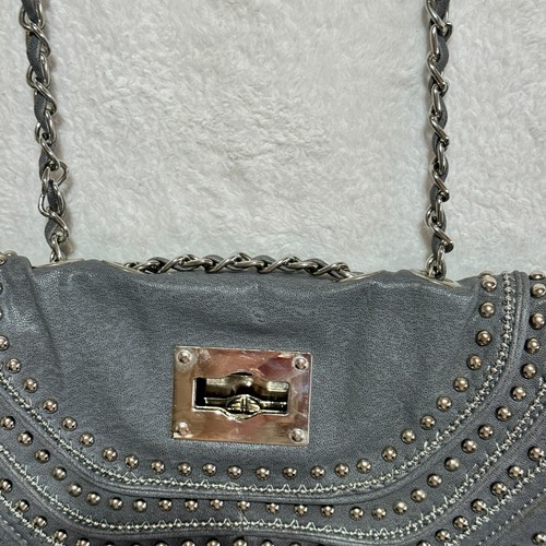 D'Lish Studded Faux Leather Crossbody Shoulder Bag Gray Purse w/ Strap - Picture 9 of 10