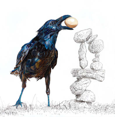 Finding Equilibrium - Mary Jean Ruhnke Art Print Crow Bird Wildlife Poster 11x14