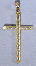 14K Yellow Gold "Religious Cross" Pendant, Jeweled Finish, 1 gram, Signed OR