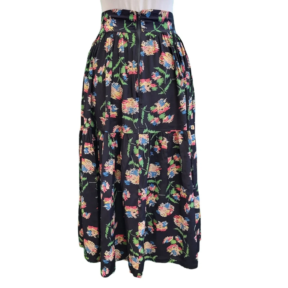 Vintage Floral A-Line Pleated  Miss Mouse Skirt Label 70s High Waisted Maxi 2 - Image 2 of 4