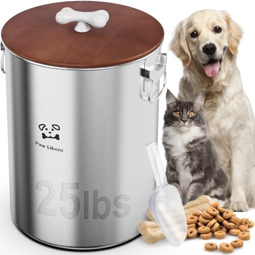 16lb Stainless Steel Pet Food Container - Airtight, With Scoop & Hangable Lid