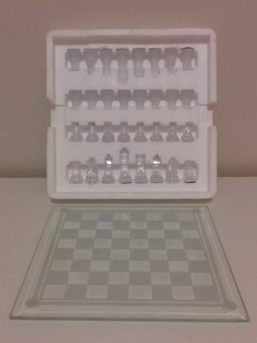 GROßES GESCHENK Glas Schach Spiel Set Glas Bord Matt Schach Stück 25cm 20cm