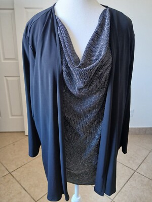 Jaclyn Smith XXL Dressy 1 Piece Cardigan Top Black Sparkle wedding Cocktail