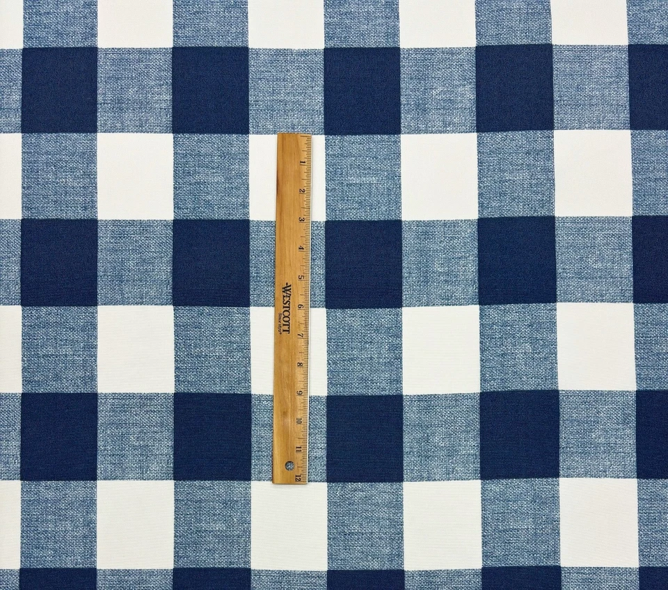DESIGNER ANDERSON ZAFFRE BLUE CHECK WHITE PLAID  OUTDOOR FABRIC BY YARD 54"W - Image 4 of 4