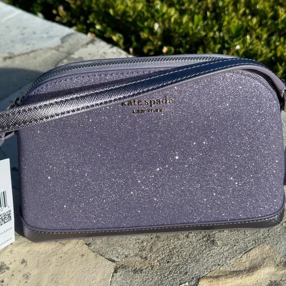Kate Spade Tinsel Glitter Fabric Small Dome Crossbody Bag/ Card Case Optio lilac image 4