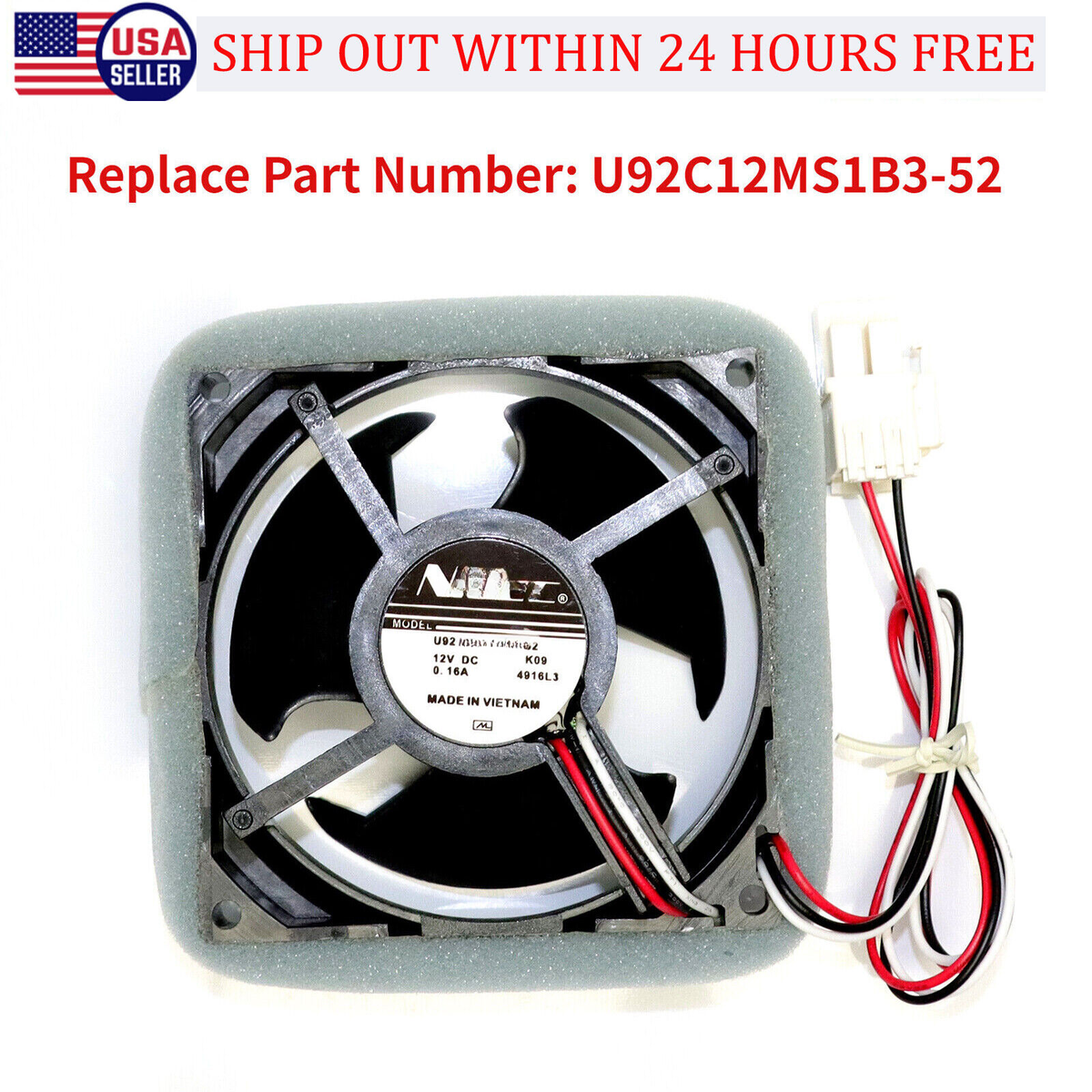 Refrigerator Cooling Fan Motor For 12V Samsung Nidec U92C12MS1B3