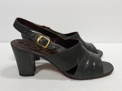 Vintage OPTIONS Grey Dress Sandals + Box Womens 8B Heel Pumps Open Toe Slingback - Picture 4 of 12
