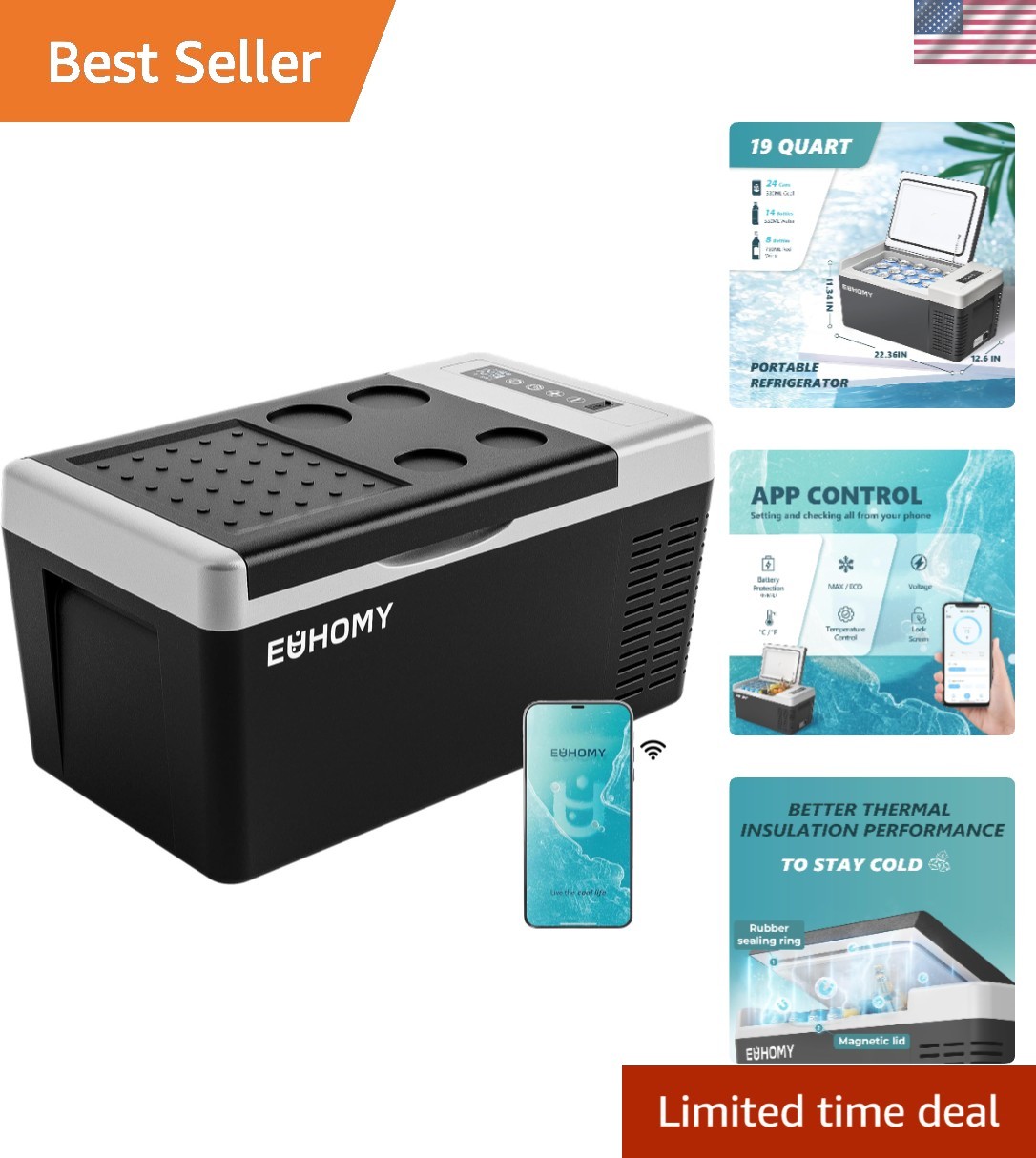 Compact 12V Refrigerator with Adjustable Temp & Battery Prot