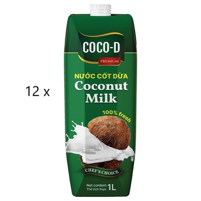 Coco-D - Kokosnussmilch 12x 1 Liter (Karton) Coconut Milk